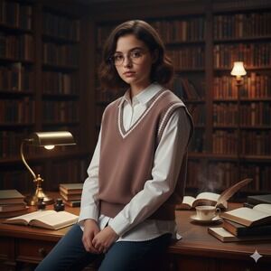 RSQ Sweater Vest XXL Youth Brown White Trim V-Neck Knit Preppy Dark Academia